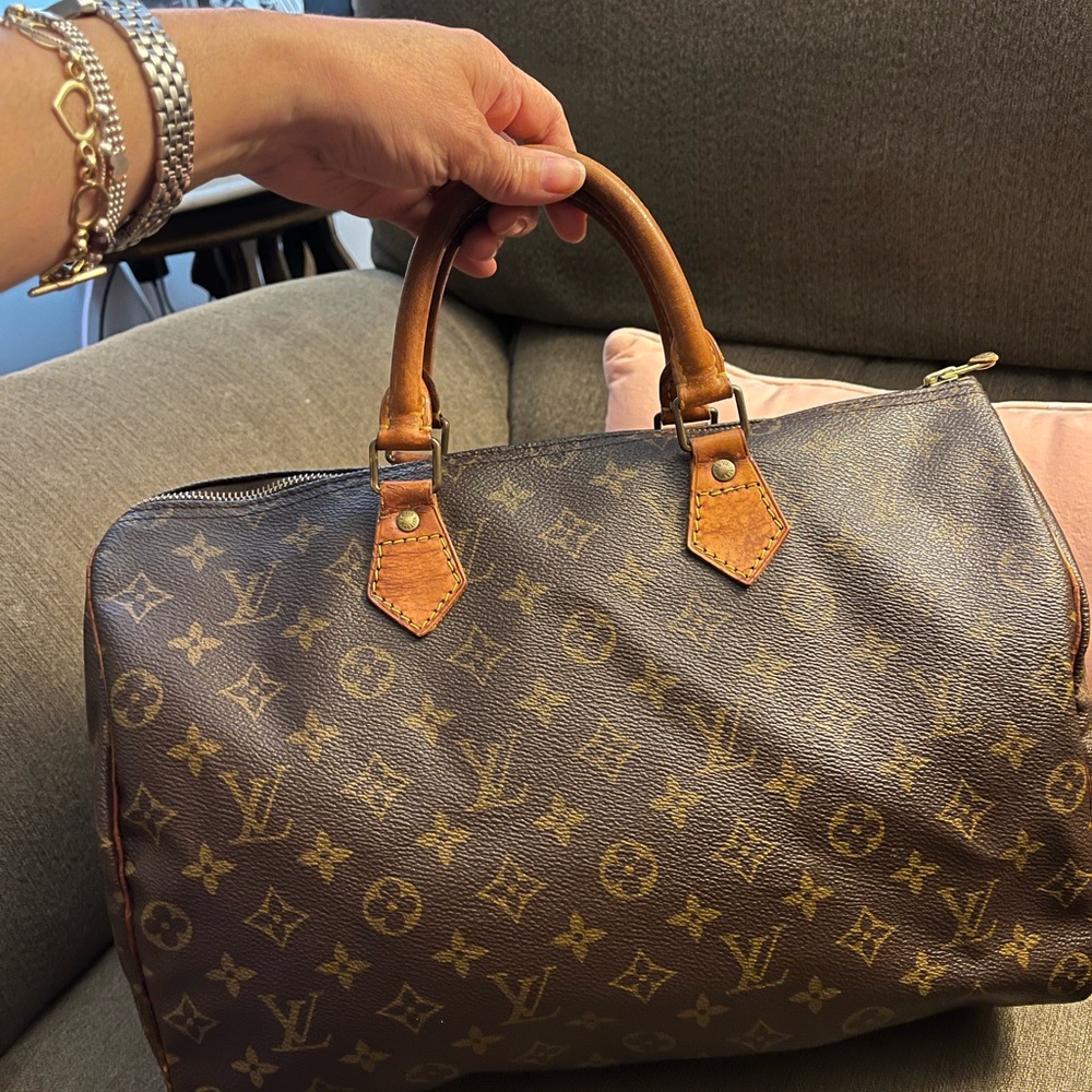 Louis Vuitton Brown Monogram Handbag with Gold Accents Speedy 35cm